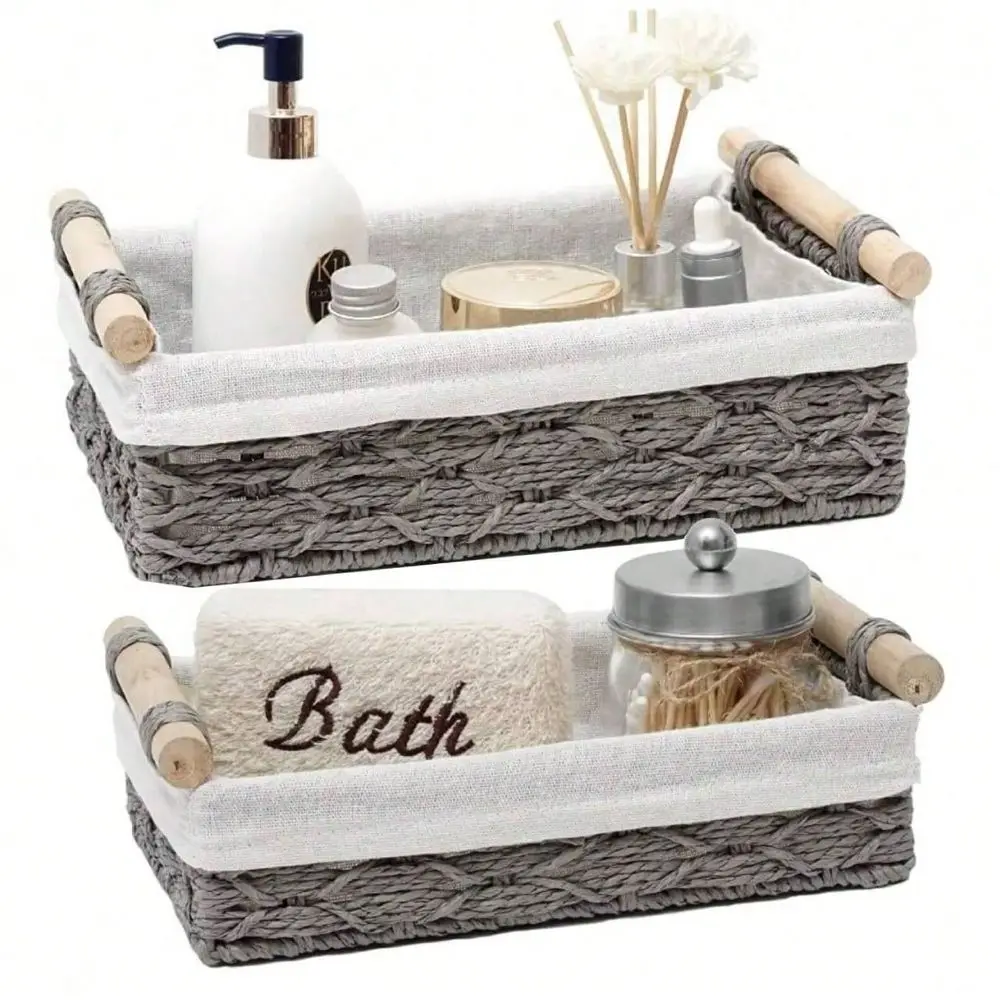 Of 2 Storage Basket Wicker Baskets For Organizing With Handle Decorative Storage Bins For Countertop Toilet Paper Storage Baske