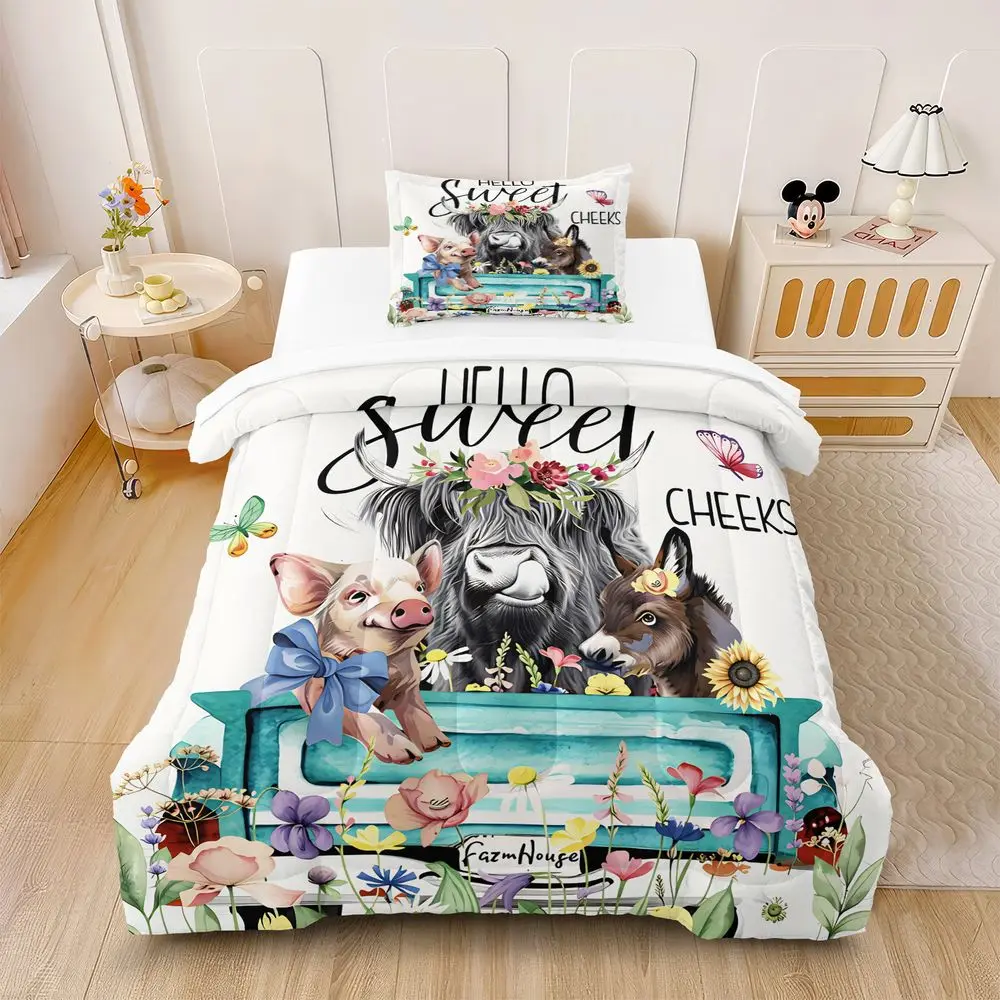 Farm Highland Cow Pig Quilt Comforter Set Bedding Set Pillowcase Country Soft Adult Bedroom Complete Kit