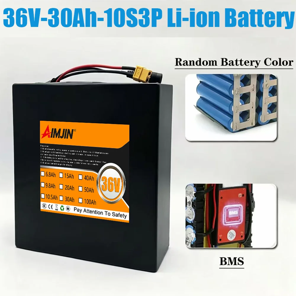 2027 36V 30Ah/30000mAh 250W~1000W Li-ion Rechargeable 10S8P Battery Pack with BMS for E-bike E-Car E-Scooter+42v charger