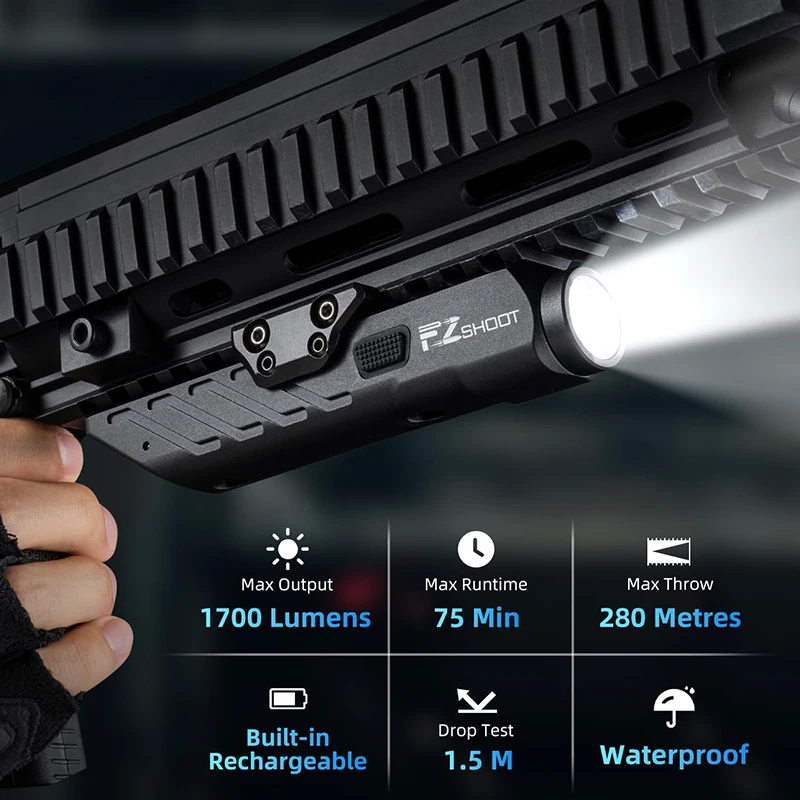 Imagem -03 - Lanterna Tática Midten 1700 Lúmens para Rifle com Modo Estroboscópico Ajuste M-rail e Picatinny Railrifle Magnético Recarregável