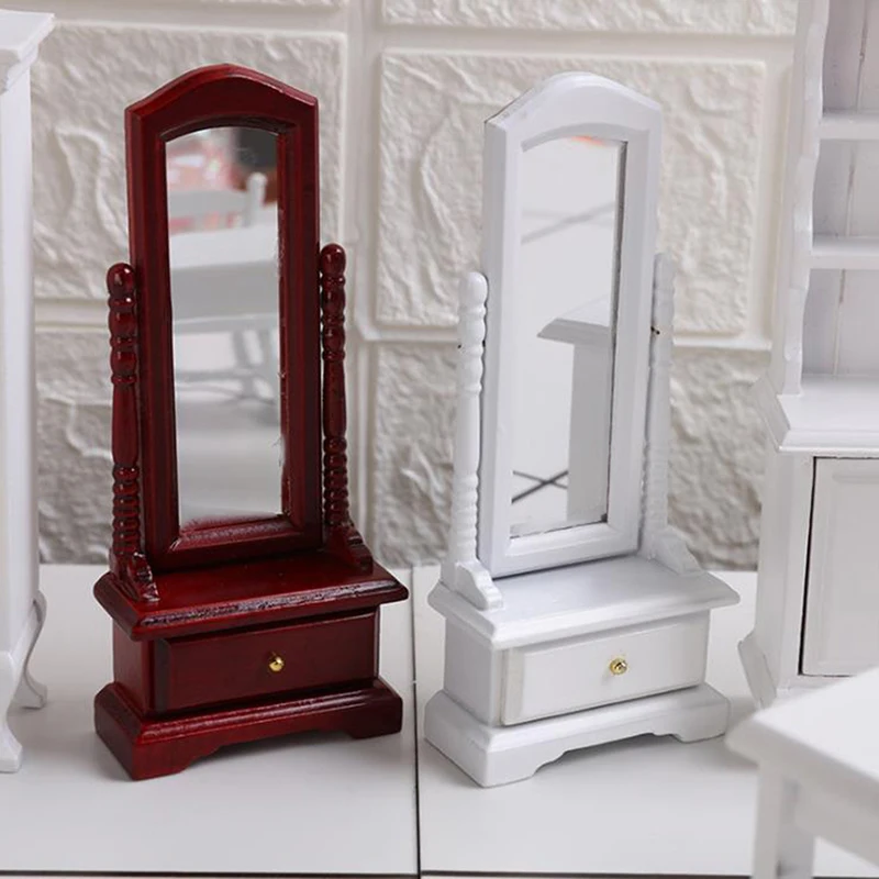 1:12 Mini Doll House Full-Length Dressing Mirror Model With Drawer Accessory Room Furniture Toy For Kids Dollhouse Accessories