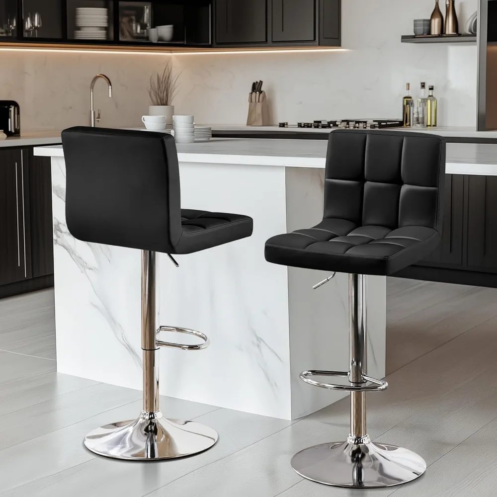 Bar Stools Set of 2, Adjustable PU Leather Swivel Barstools, Modern Counter Stools with Back and Footrest, Counter Height Barst