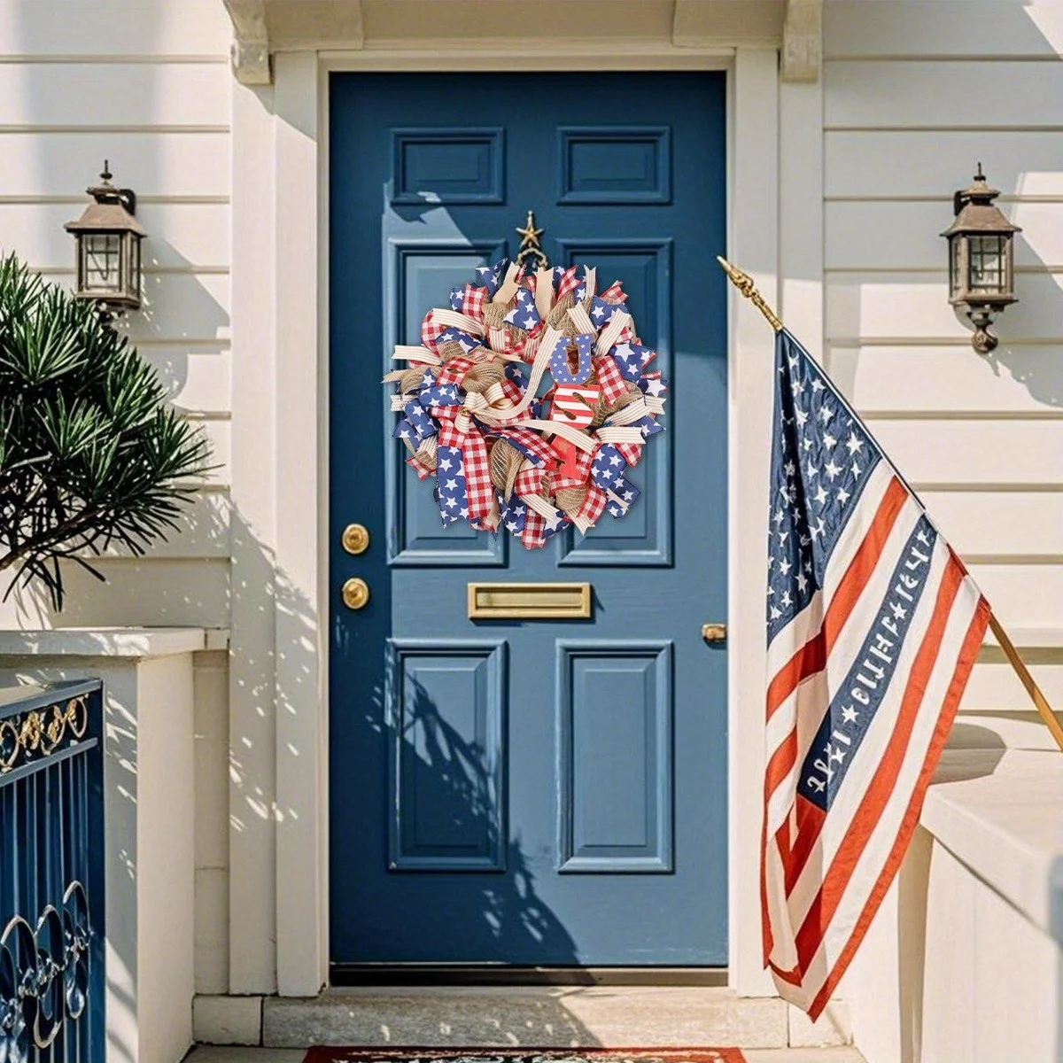 

Independence Day Patriotic Wreaths, 4Th of July Summer American Flag Wreaths, Memorial Day Front Door Red White and Blue