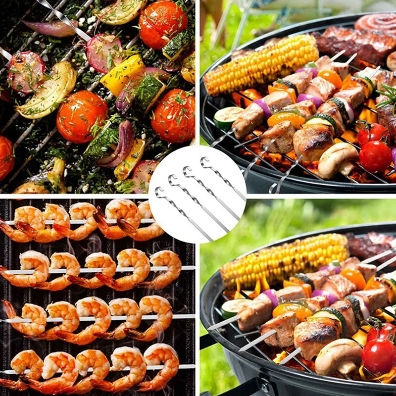 Vendita calda 12 pz 43Cm in acciaio inox Twisted Barbecue spiedino all'aperto BBQ manzo agnello e pollo spiedini BBQ Barbecue Pin con borsa