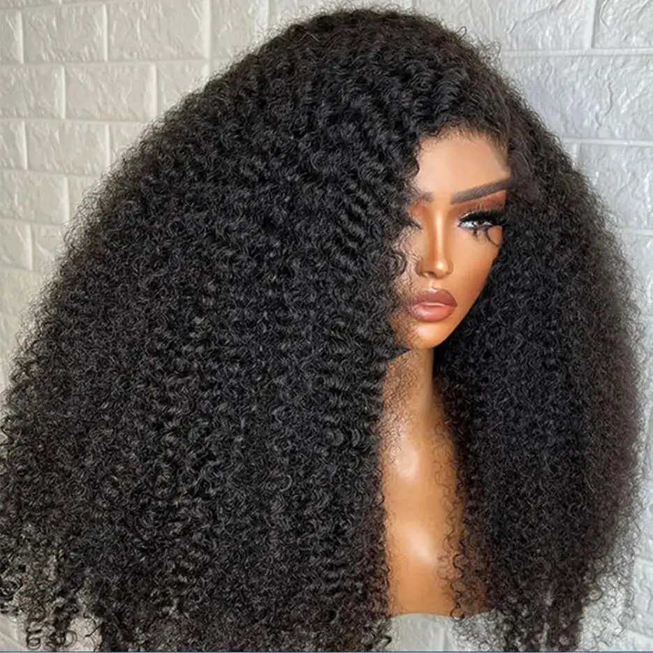 

26inch Preplucked Black 180Density Kinky Curly Heat Resistant Lace Front Wig For Women BabyHair Glueless Daily