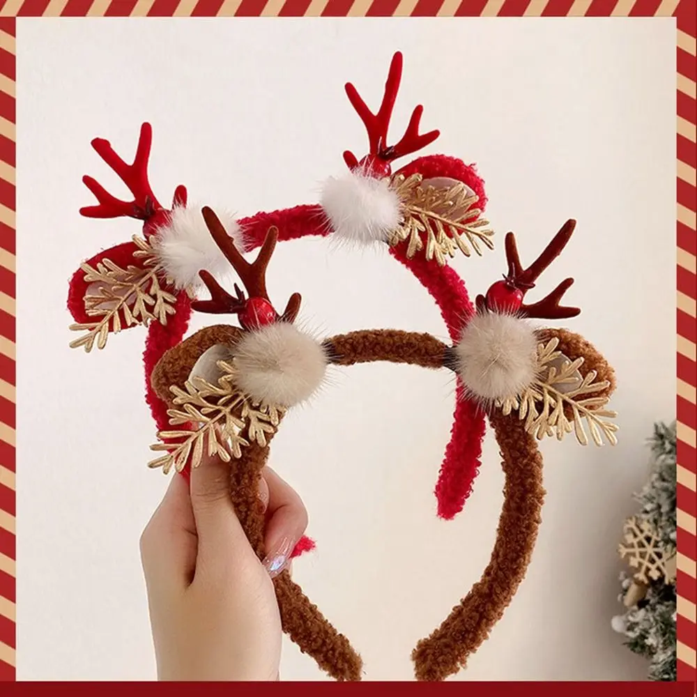 Elk Hair Hoop Christmas Headband Elf Reindeer Antlers Headband Party Dress Up New Year Hair Band Deer Horn Hair Band Female