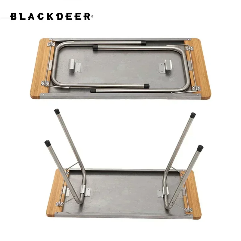 Black-Deer Bamboo Stainless Steel Folding Table Portable with Carry Bag BBQ Stable Frame for Outdoor Camping Ultralight