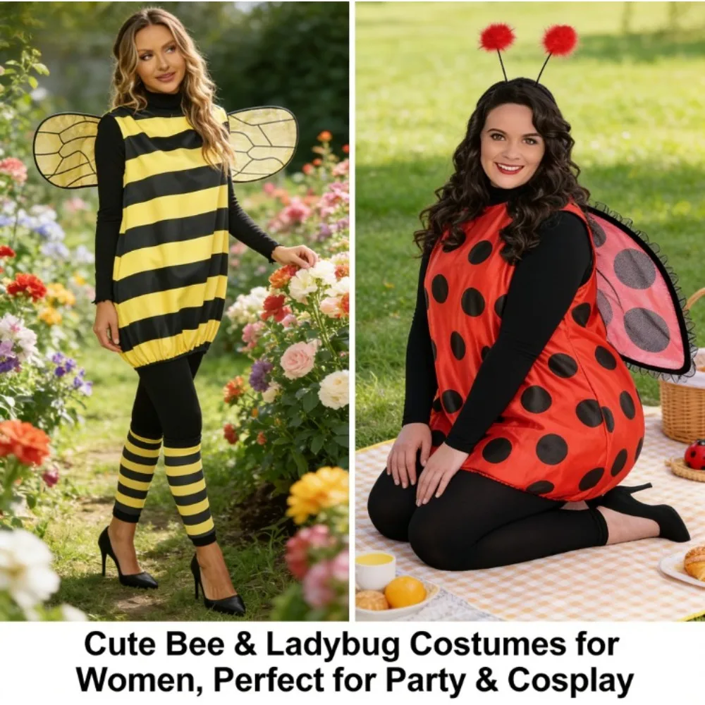 Costume de cosplay abeille et coccinelle pour Halloween, pour adultes et enfants, tenue de fête
