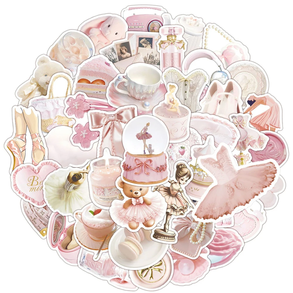10/30/50pcs Cute INS Style Pink Ballet Stickers Kawaii Aesthetic Sticker Water Bottle Luggage Phone Diary Cartoon Decals Decor