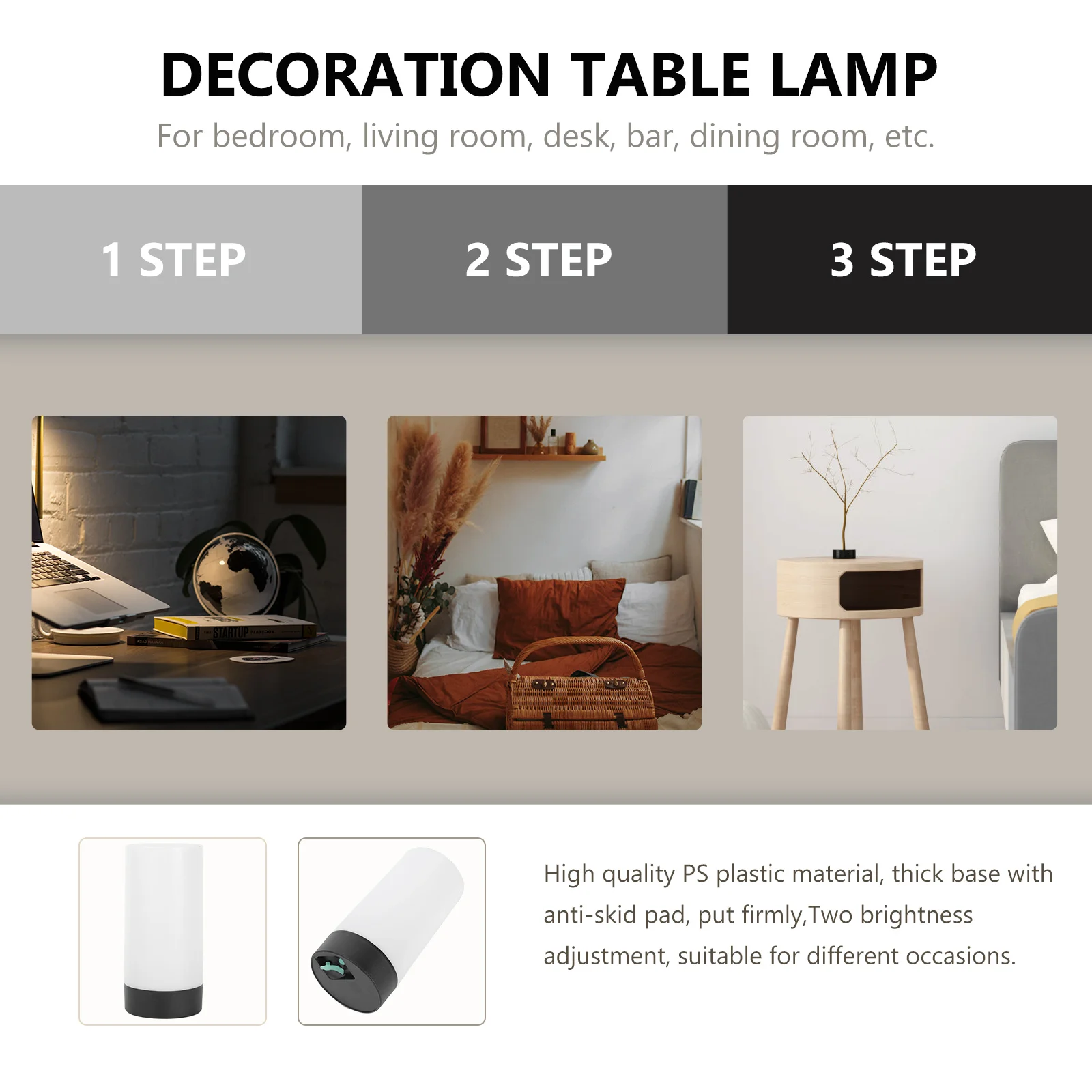 

Rechargeable Bar Lights Table Lamps Portable Cylindrical Home Cordless Plastic Rechargable