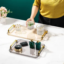 1pc Storage Tray, Household Rectangular Storage Rack, Transparent And Simple Storage Tray With Golden Handle, For Living Room, D