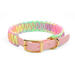 Braided Trendy Dog Collar For Small Medium And Large Dogs PVC Waterproof Durable Collar Rainbow Gradient Color New Pet Arrivals