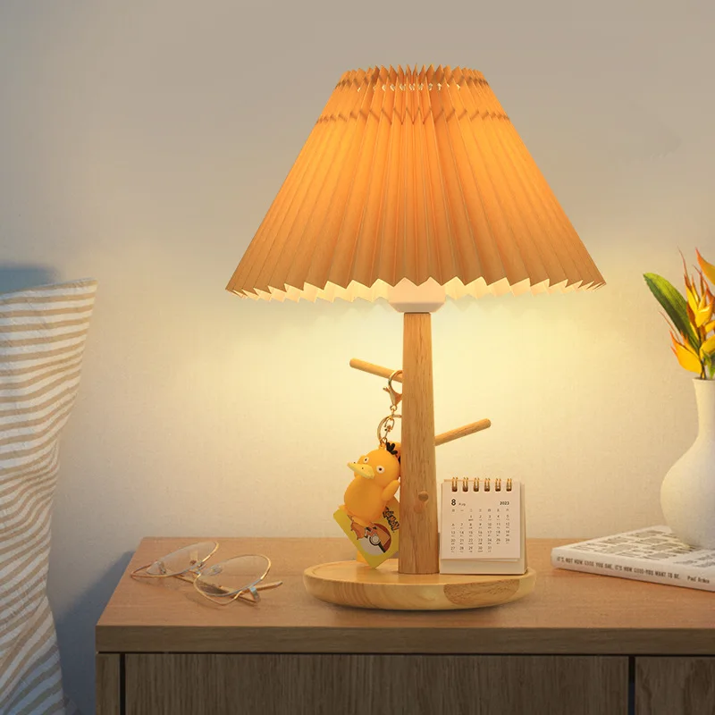 

Korean Retro Pleated Fabric Table Lamp Home Decor Living Room Bedroom Desk Lamps Vintage Wood Tree Night Light Bedside Lighting