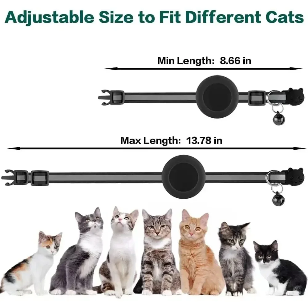 Cute Cat Collar Airtag Breakaway Reflective Kitten Collar with Bell for Apple Air Tag Holder Bell Nylon Silicone Collar for Cats view 2