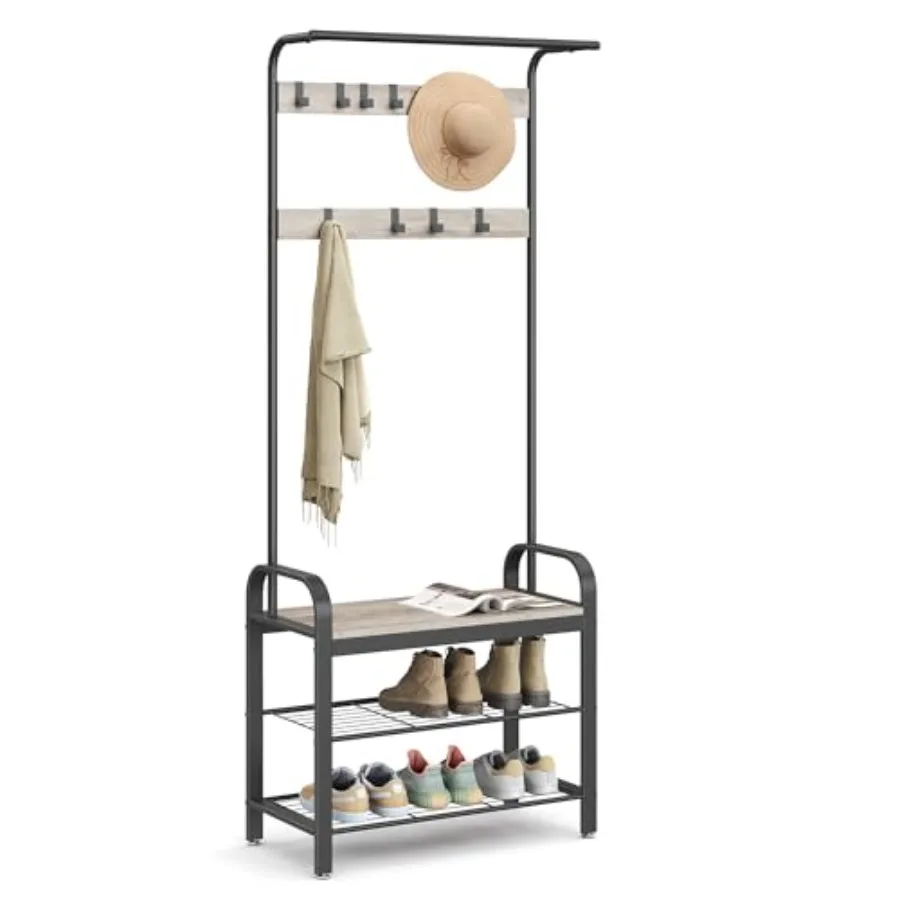 

Coat Rack Hall Tree with Shoe Bench for Entryway Entryway Bench with Coat Rack 4-in-1 with 9 Removable Hooks a Hanging Rod 13.3