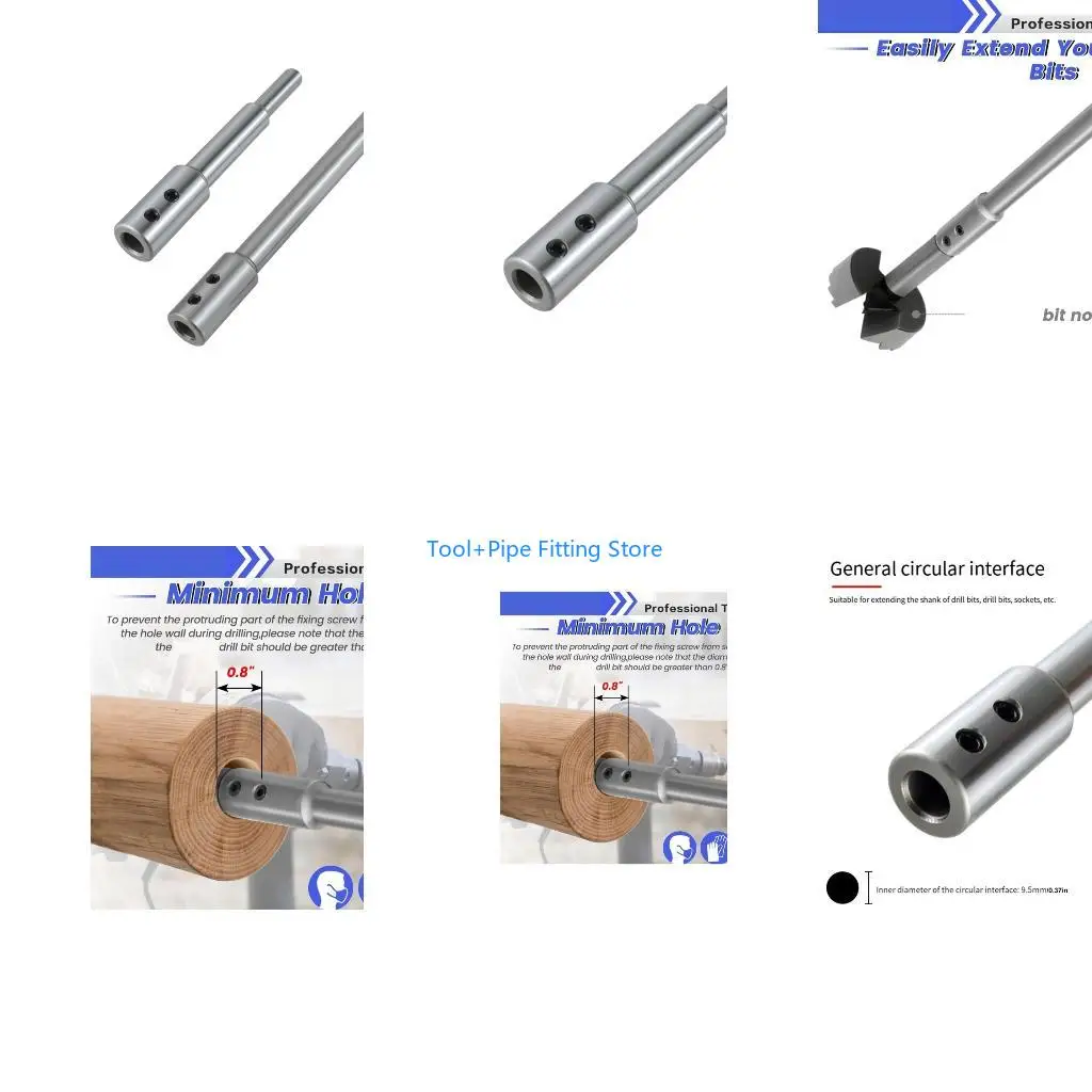 F92B Accurate Boring Forstner Drill Extension Rod Carbon Steel for Reduced Deviation Round Shank with Wrench for Adjustment
