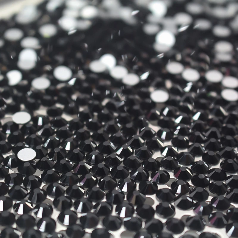 Top Quality jet Black  color flat back non hotfix rhinestones without glue nail crystal strass ss3 ss10 ss16 ss20 ss30 ss34 size