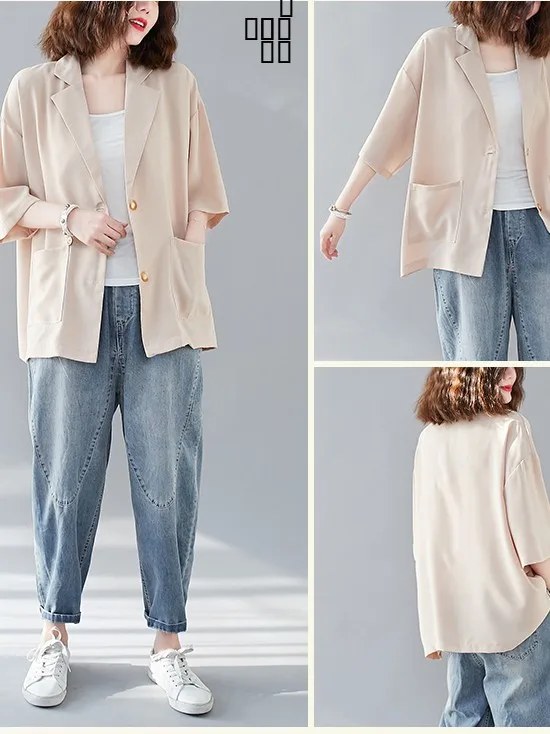 Plus size verão outerwear cardigan fino sle pequeno terno ocidental para irmã gorda na moda anti-envelhecimento até 200 pou topo