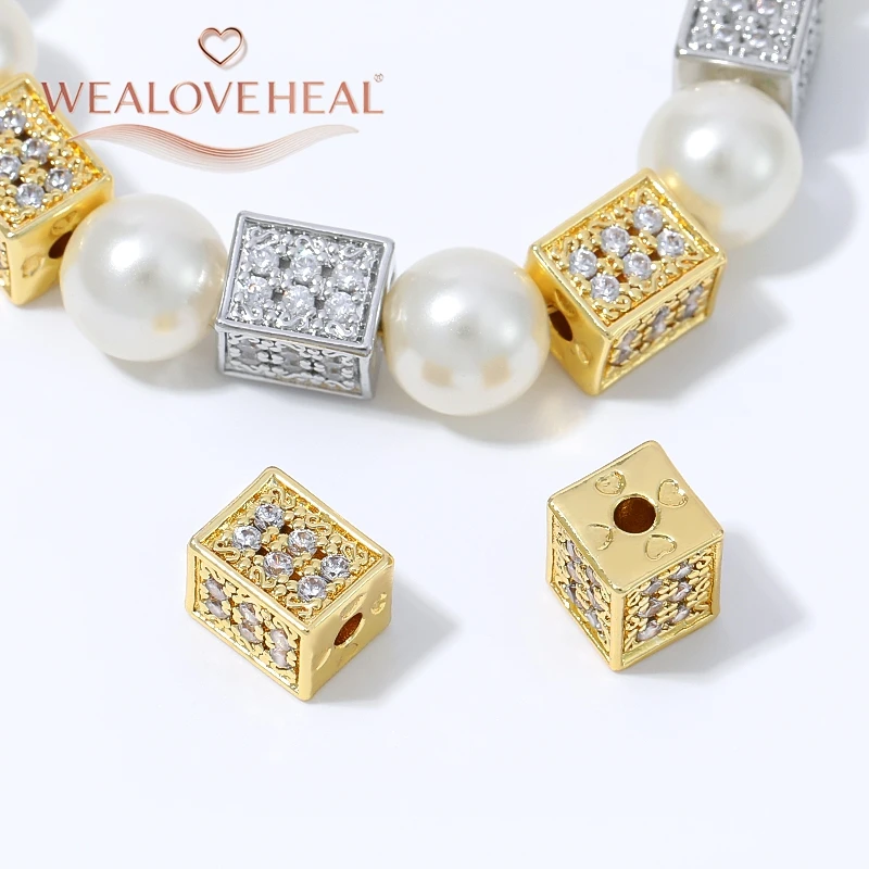 perlen, perlen für armband, perlen schmuckherstellung, 8mm Würfel-Abstandshalterperlen, 18K vergoldetes Messing, Mikro-Pavé-Zirkonia-Würfel-Trennperlen für DIY-Armbänder, Halsketten und Zubehör zur Schmuckherstellung – Detail 16