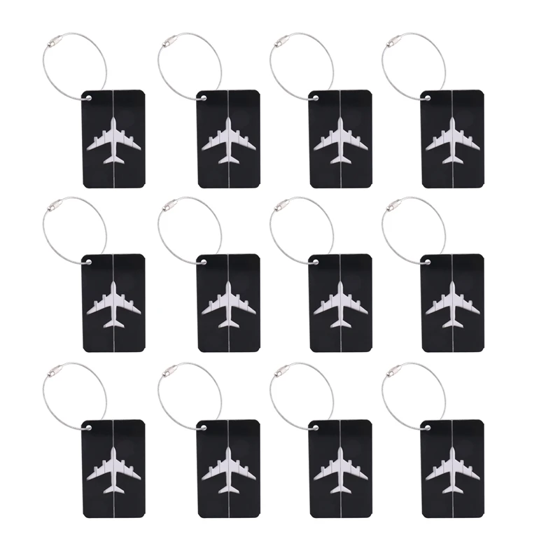 12PCS Aluminum Alloy Luggage Tag Metal Hollow Luggage Tag Tags Colorful Suitcase Card Luggage Tags Travel Idtags (Black)