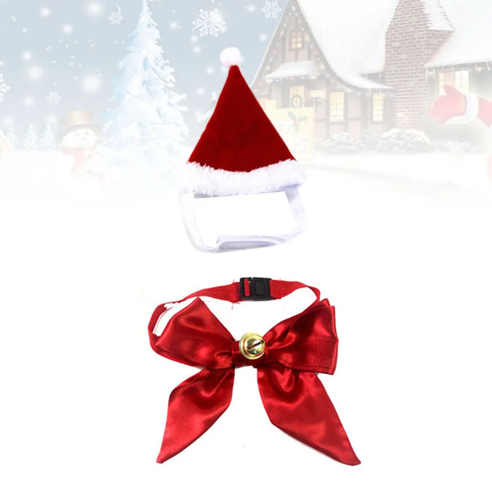 

1Set Pet Christmas Hat Bell Bow Tie Set Cute Xmas Costume Party Holiday Accessories Pet Bow Tie Bowknot Shape Collar