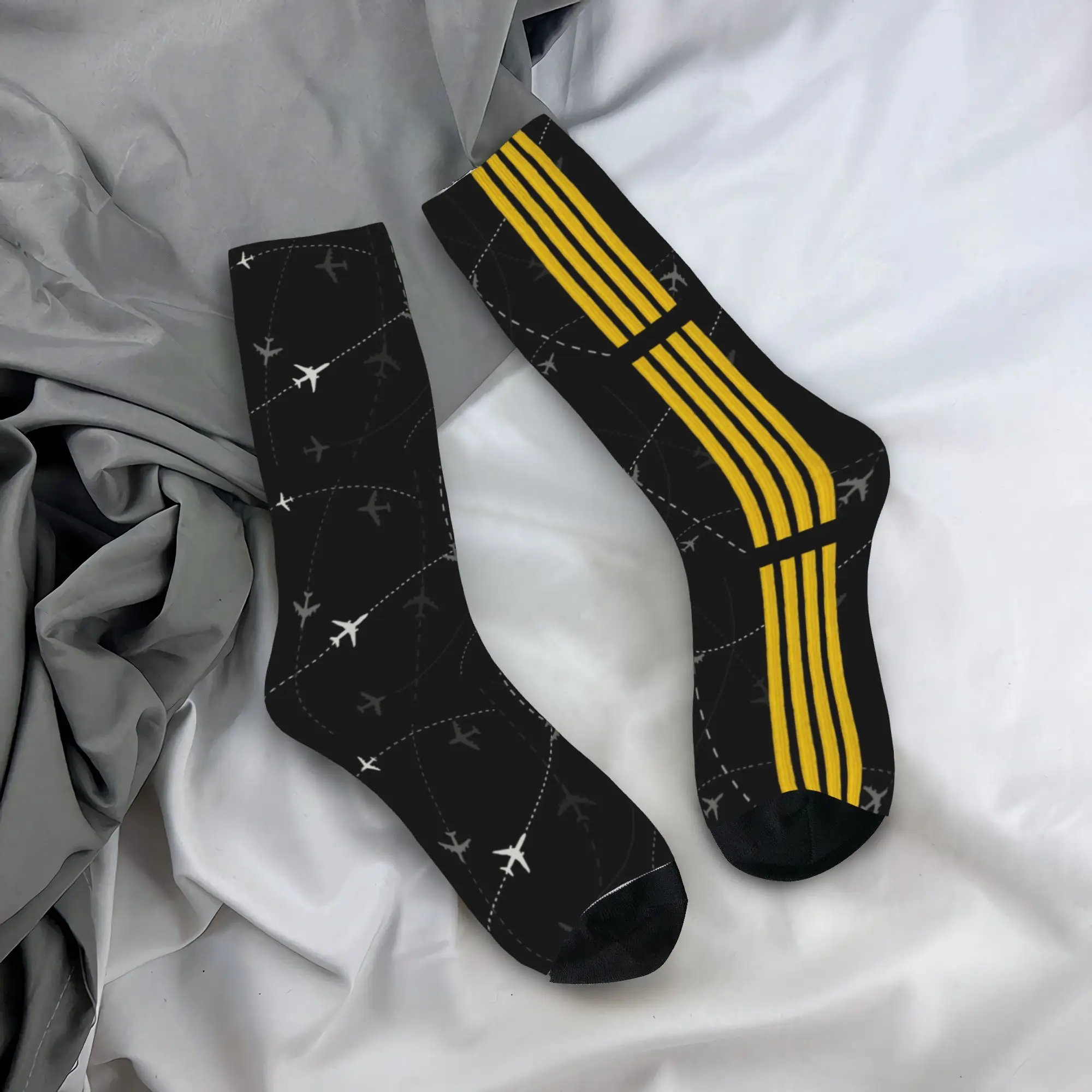 

Custom Harajuku Airplane Flight Routes Captain Stripes Socks Men Women 3D Printed Aviation Aviator Pilot Football Sports Socks