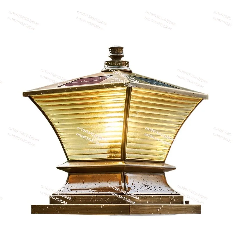 Modern New Solar Stigma Lamp All Copper Outdoor Door Pillar Lamp Villa Gate Courtyard Pillar Lamp Fence