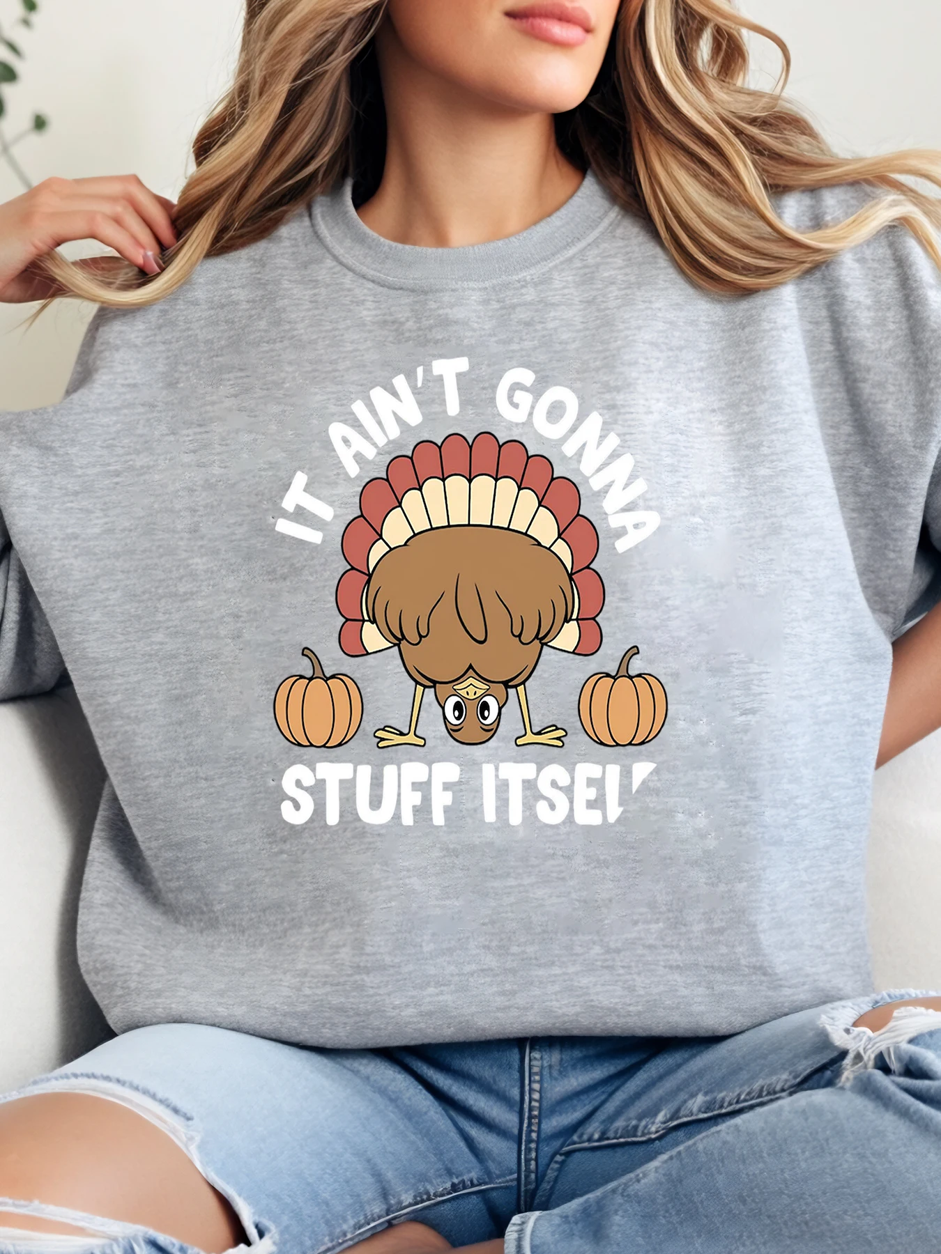 

Турция и тыквы, это не собирает вещи, толстовка с принтом на День Благодарения, женская повседневная одежда, осенний праздник, серый, большие размеры