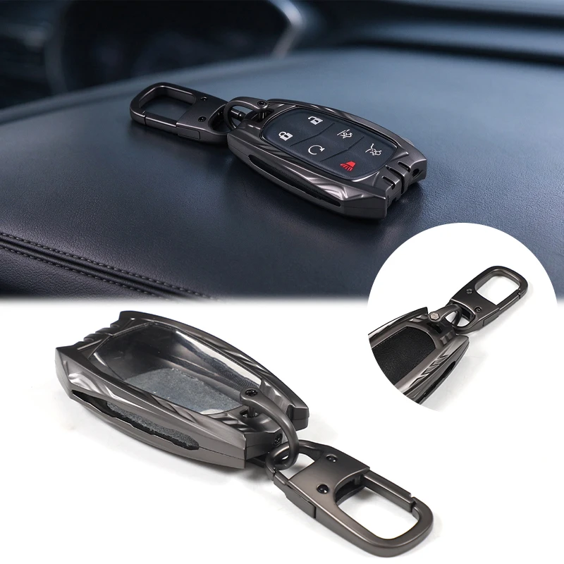 Dark Gray Zinc Alloy Mecha Style Key Shell For Cadillac XTS ATS SLS Seville CTS Full Protective Cover With Keychain 2015-2020