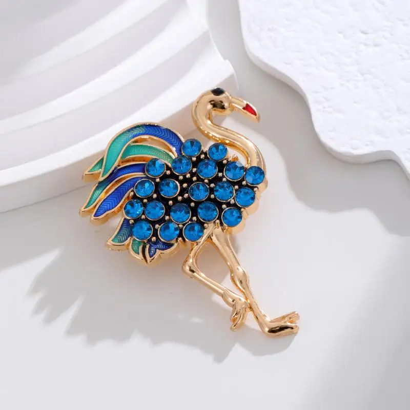 مزاجه الموضة الحيوان كريستال فلامنغو بروش للنساء الملابس معطف اكسسوارات الهدايا #3