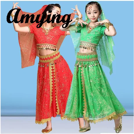 Kid Belly Dance Costume Set Children's Performance Clothing Practice Training Suit Girl's Indian Dance Sari Bollywood Dress