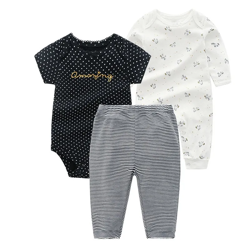 Autumn Baby Girl Clothes 3PCS Newborn Baby Clothes Set Soft Cotton Bodysuits+Pants +Romper Infant Cartoon Roupas de bebe 6-24M