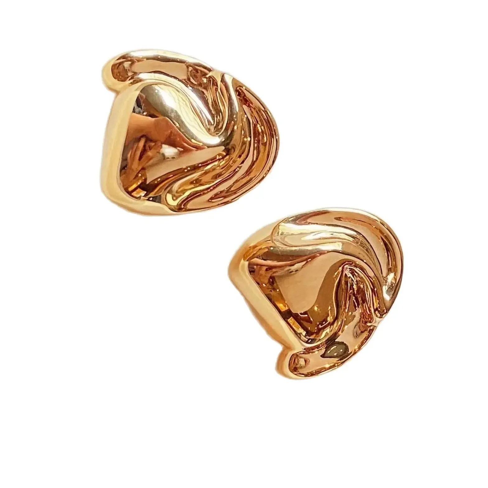 DSHIJOJ Irregular Surface Women Stud Earrings 18K Yellow Gold Super Designable Au750 Stamp