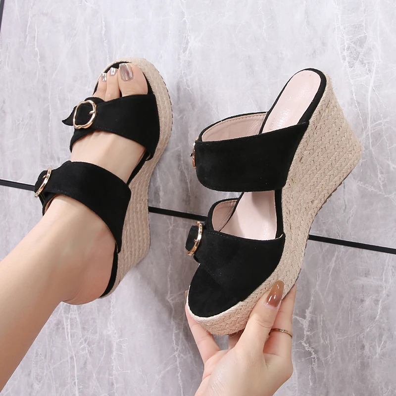 Size 31-44 2023 New Wedge Sandals Women Summer Shoes Open Toe Straw Platform Slippers Beach Sandals