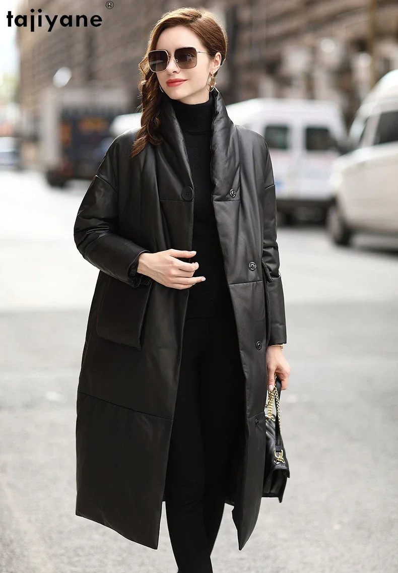 Tajeyane-Chaqueta de plumón de piel de oveja auténtica para mujer, abrigo de plumón de pato blanco cálido, Parkas largas sueltas, Casacos de invierno, calidad superior