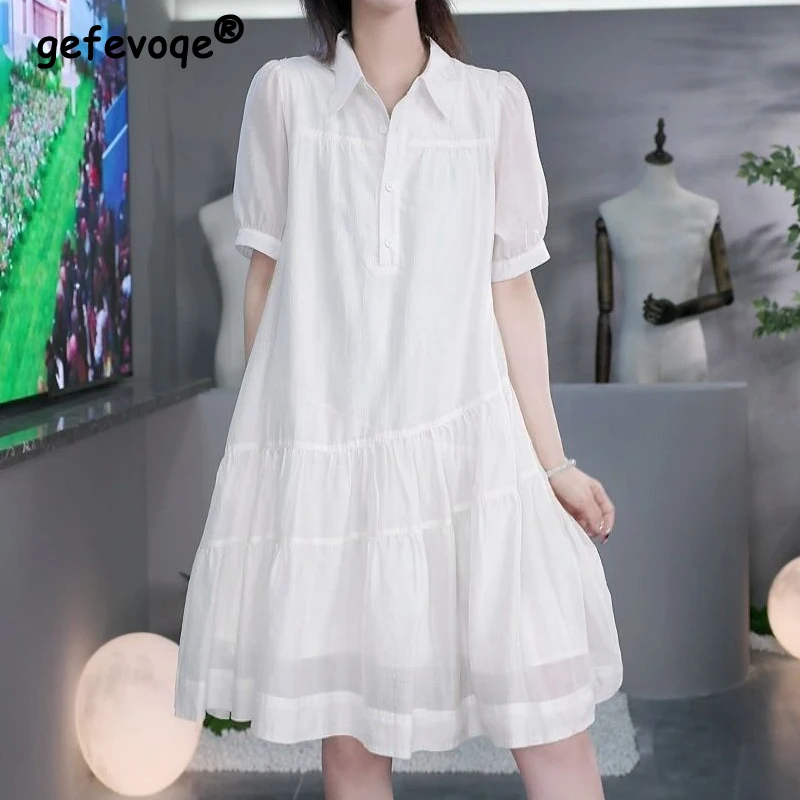 

Women's Clothing 2023 Summer Trendy Solid Color Short Sleeve Shirt Dresses Ruffle Casual Streetwear Oversize Midi Dress Vestidos