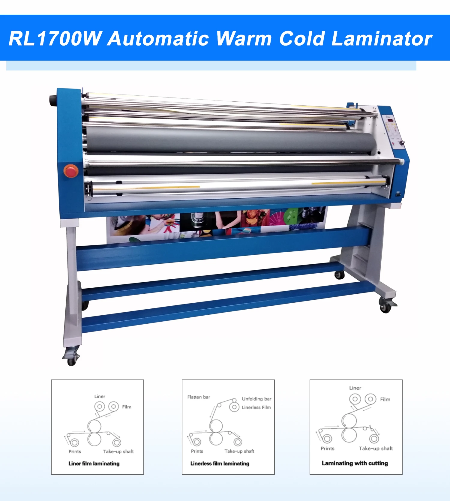RL-1700W Electric High-Accuracy Film Cold Lamination Machine (170cm Working Width 25mm Thickness) For Advertising Wood/Cartons