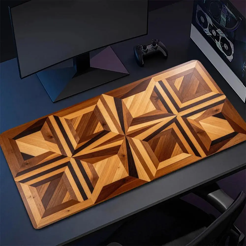 Symmetrical Wood Inlay Desk Mat Smooth Glide Thick Rubber Precision Tracking For Art Style Student Dorm