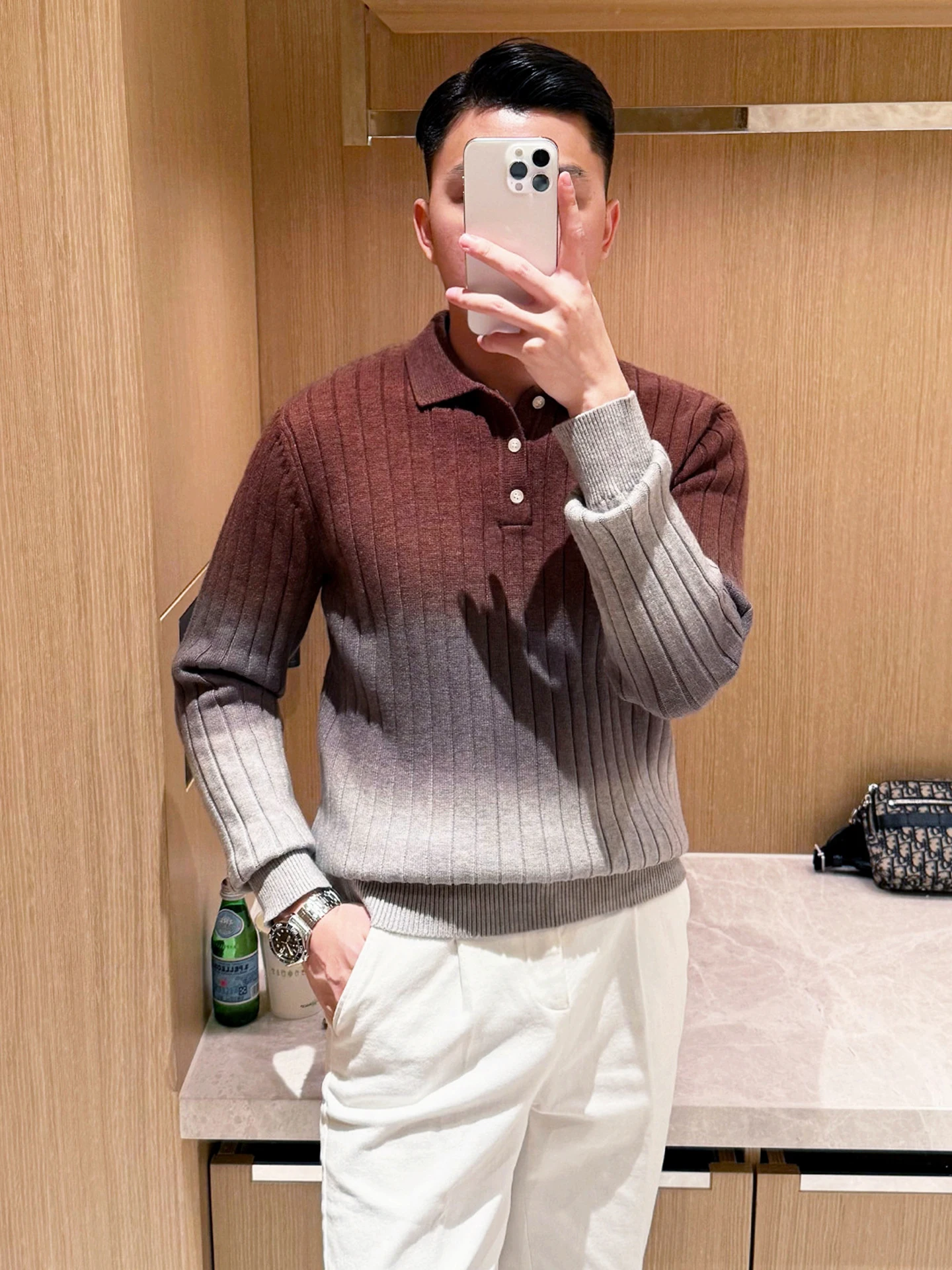 

Faionable Retro adient Slim Fit Collared Knitwear for Men Busin Casual Long Sve Soft Polyester Blend Warm Top