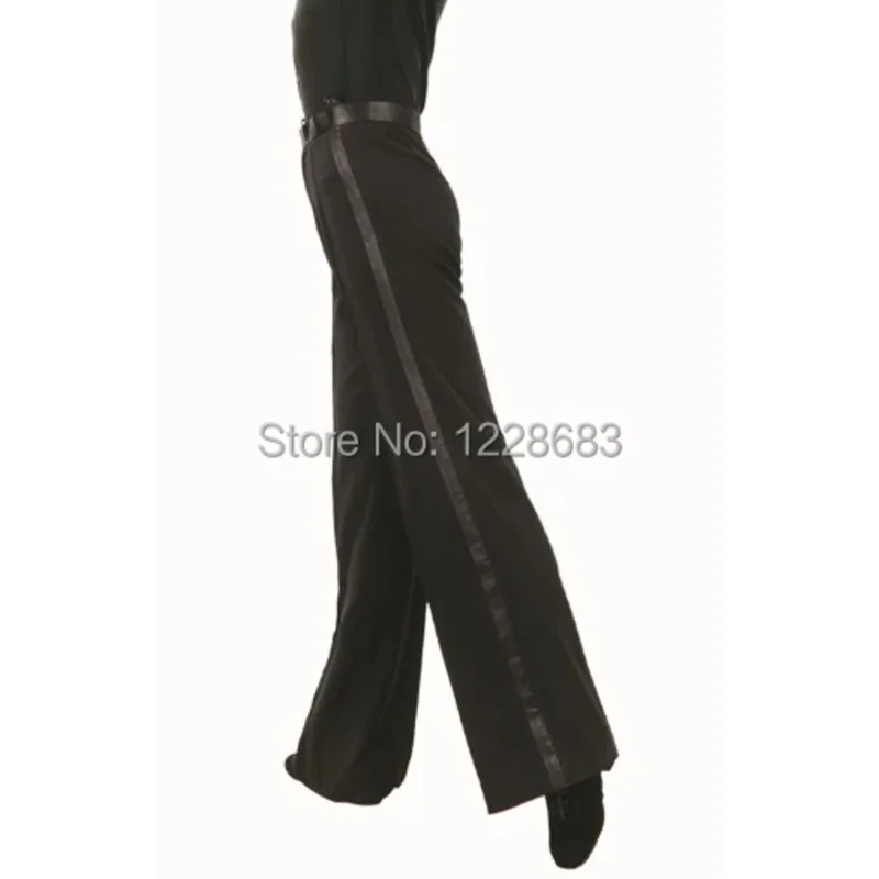 Free Shipping Black Satin Ribbon On Side Panel Ballroom Tango Salsa Samba Pants Dancing Boy Mens Latin Dance Pants