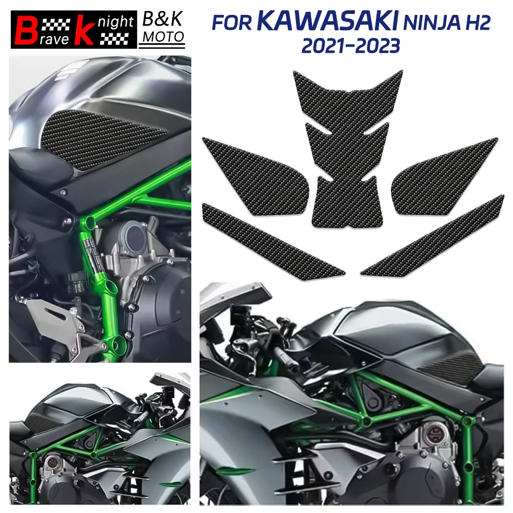 

H2 Motorcycle Tank Traction Pad Side Gas Knee Grip Protector Anti-Slip Sticker for Kawasaki NINJA H2 2021-2023 with Super Strong