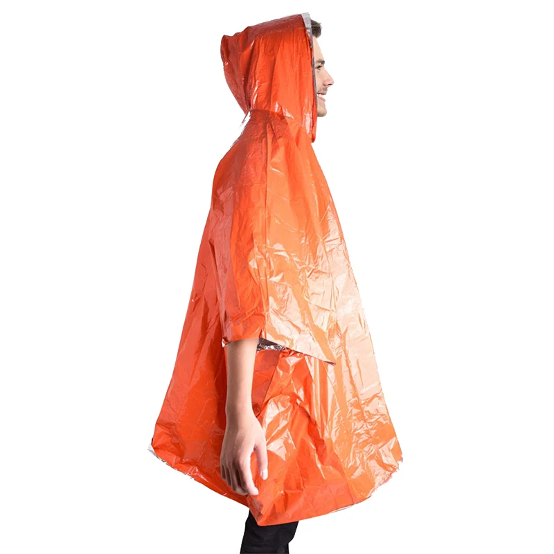 Emergency Survival Rain Poncho Thermal Survival Space Blanket Thermal Raincoat Heat Reflective Waterproof for Camping Hiking Hot