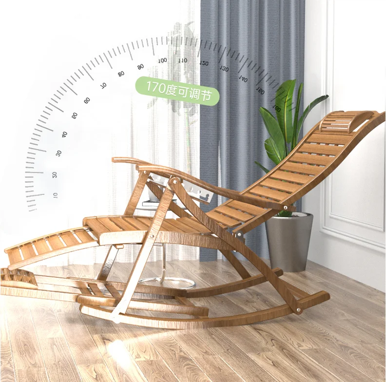 كرسي استلقاء للتشمس من الخيزران قابل للطي للحديقة مع مدلك للقدمين #4