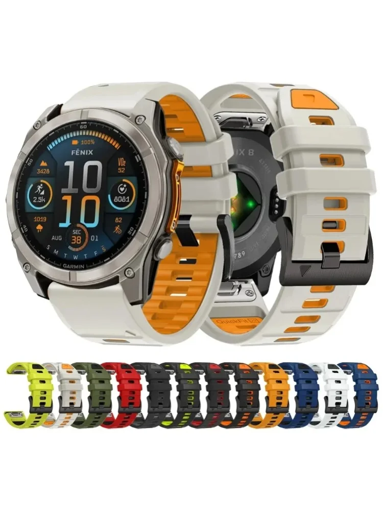 QuickFit 26mm 22mm Fenix8 Armband für Garmin Fenix E 8 7 7X 6 6X 5 5X/Epix Pro 47mm 51mm/Enduro 3 Zweifarbiges Silikon-Armband