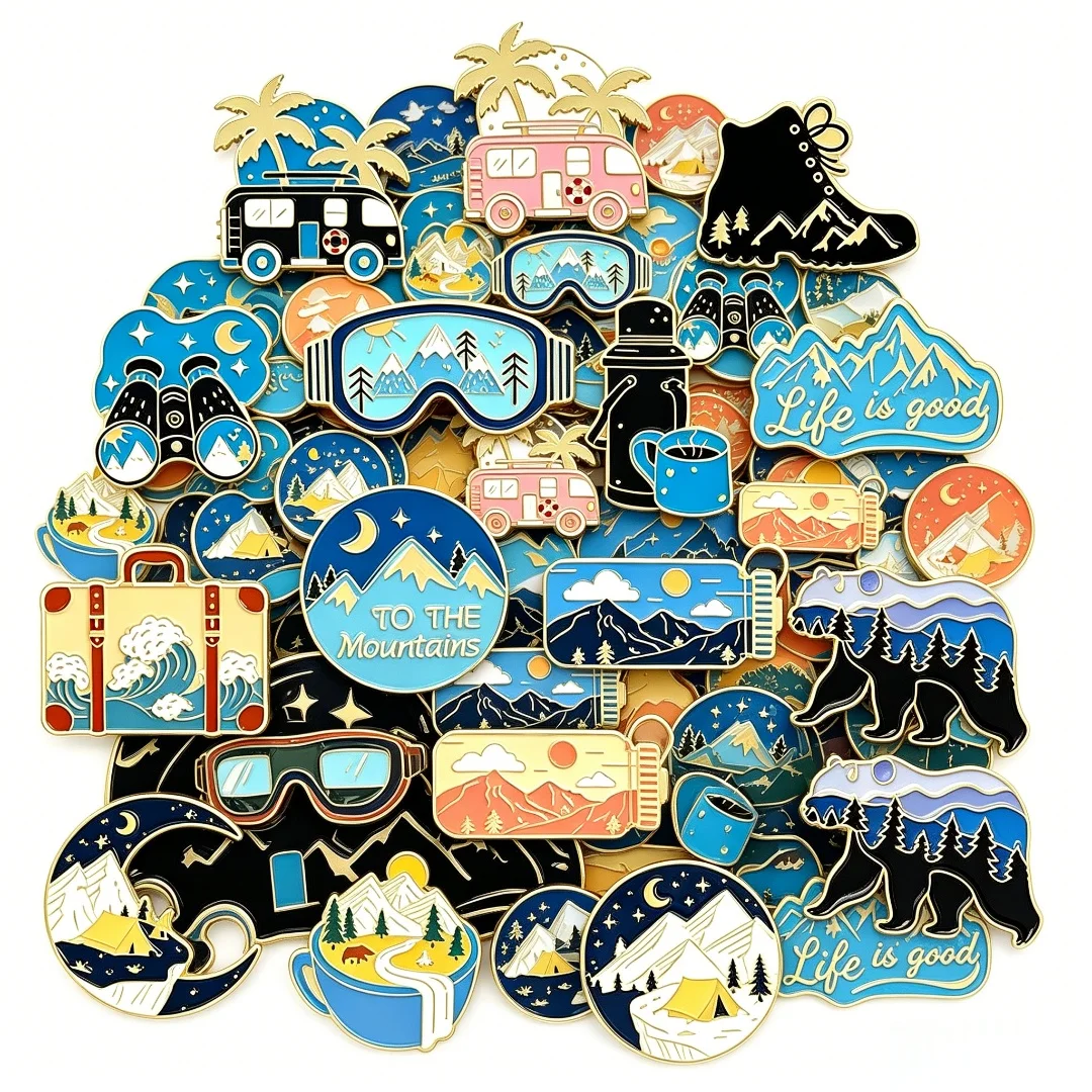 Custom Pins Outdoor Camping Mountain Enamel Lapel Pin RV Bear Tent Travel Nature Backpack Clothing Decor Gift For Hiker