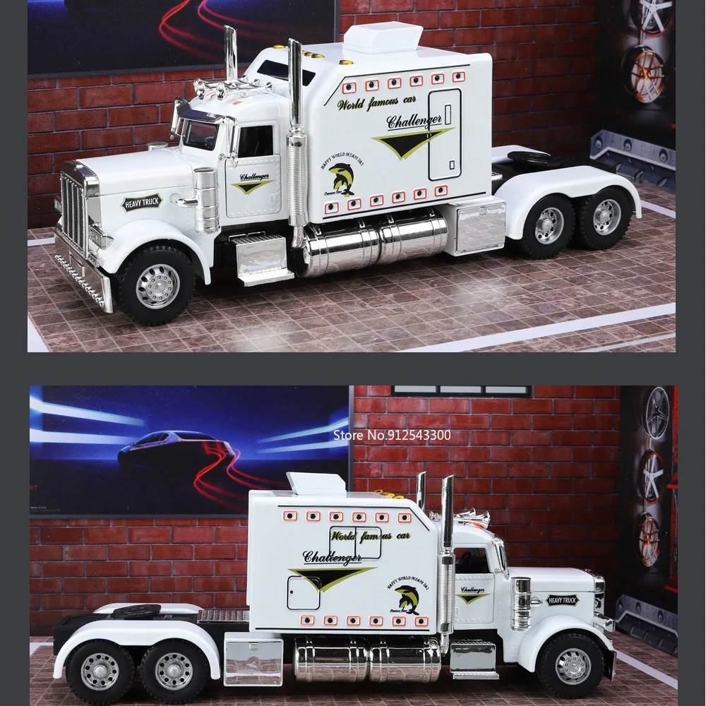 1/24 Scale Peterbilt 389 Heavy Truck Tractor Toy Model Alloy Diecast Sound Light Pull Back Model Truck Boys Toy Gifts Collection