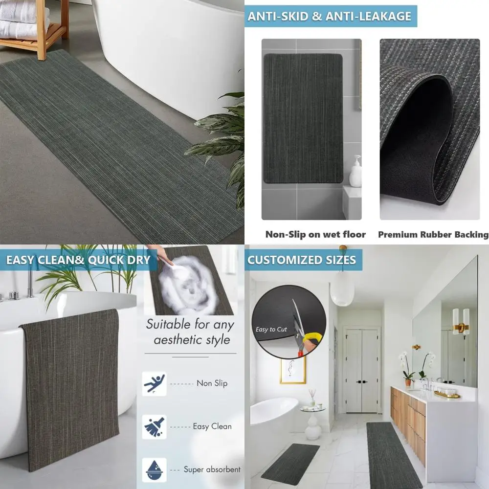 

custom-sized rubber non-slip absorbent thin bathroom rugs - quick dry, door-fit, washable mats