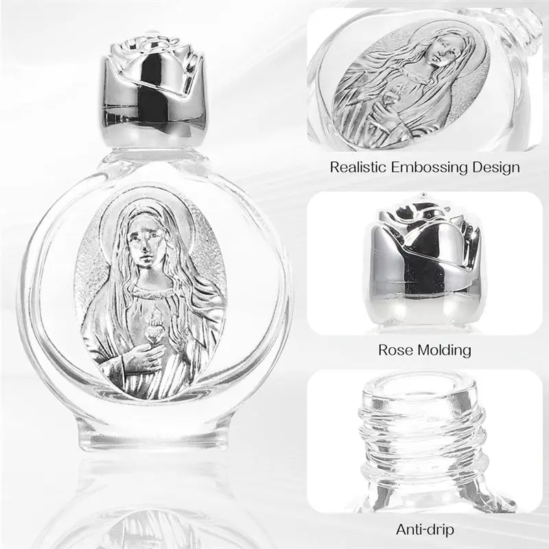 AT05-12Pcs Glass Holy Water Decorative Bottles Holy Water Containers For Home Wedding Baptism Silver