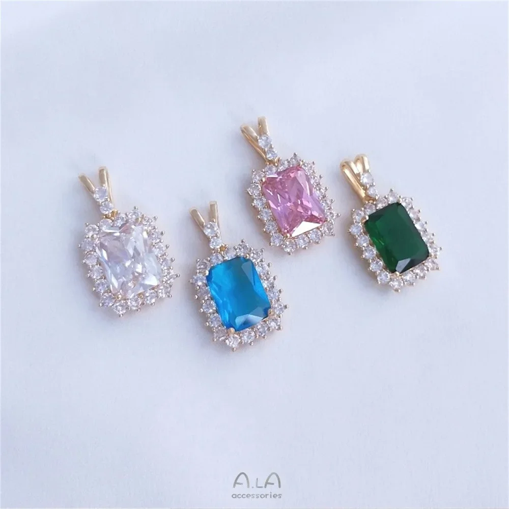 

14K in The Heart of The Sea Crystal Zircon Hearts Emerald Rectangular Pendant Diy Necklace Sweater Chain Pendant K223