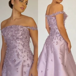 Exquisite Intricate Off-the-shoulder Ball Gown Prom Dresses Formal Ocassion  Beading HandmadeFlower Satin فساتين سهرة فخمه 2